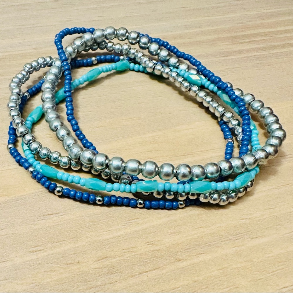 FREE Teal turquoise blue silver beaded elastic bracelets